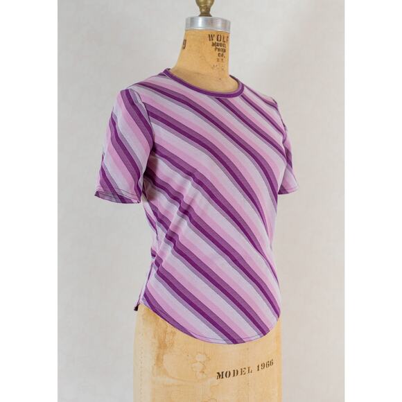 Vintage 80s retro 1980s women's purple diagonal stripe cropped shirt blouse, XS - Picture 6 of 10